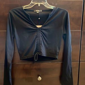 Misguided black crop ruche too long sleeves